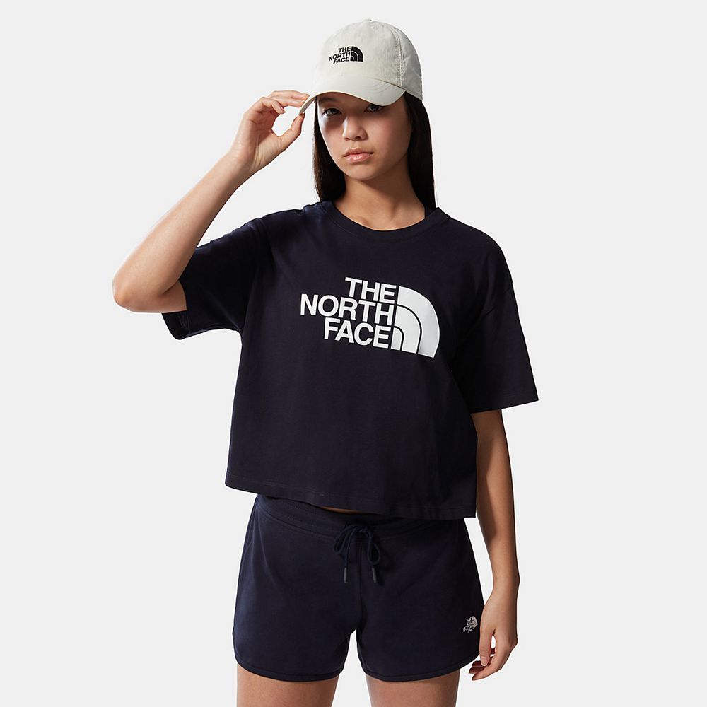 The North Face T-Shirts Womens Australia - The North Face Easy Cropped Navy (NXI-462719)